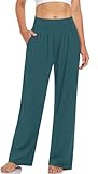 UEU Lässige Damenhose, lockeres weites Bein, gemütlich, Yoga, Sweathose, bequem, hohe Taille, Sport, athletisch, Loungehose mit Taschen, Malachitgrün, Groß