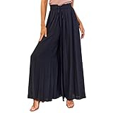 Odizli Hosenrock Damen Lang Boho Blume Chiffon Weite Hose Palazzo Schlaghose High Waist Culotte Baggy Strandhose Leicht Sommerhose Locker Flare Marlenehose Haremshose Freizeithose Schwarz L