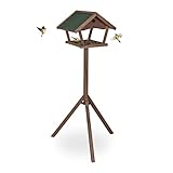 Relaxdays Vogelfutterhaus mit Standfuß, Holz Futterhaus für Wildvögel, HBT: 139x70x60 cm, wetterfestes Dach, braun/grün