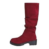 Stiefel Damen Mit Absatz Elegant Halbhoher Stiefel Schlupfstiefel - Blockabsatz rutschfest Herbst Winter Damenstiefel Langschaftstiefel Round Toe Winterstiefel lederstiefel FüR Frauen Winterboots