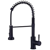 Wasserhahn Küche Schwarz, Hochdruck Küchenarmatur mit Brause Ausziehbar, Hoher Bogen Mischbatterie Küche 360°Drehbar 2 Sprühfunktionen, Spiralfeder Spültischarmatur Edelstahl, Mattschwarz