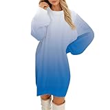 Generisch Strickkleid Damen Oversize Pullover Herbst Winter Longpullover Pulloverkleid Elegant Winterkleid Lässig Wollkleid Mode Sweater Warm Pullis Langarm Strickpulli 1#Blau S