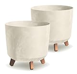 Tymar Übertöpfe groß mit Füßen, Blumenübertopf, Blumentopf Gross, Blumenkübel matt, Pflanzkübel für Außen und Innen ((2pack) Beton Creme ; Höhe 28,5 cm/ø 30 cm)