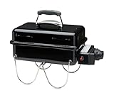 Weber Go-Anywhere Gasgrill, 42 x 26cm Grillfläche, leichter tragbarer BBQ Grill, Tisch-Campinggrill mitporzellanemaillierter Schale & Deckel, umklappbare Standfüße - Schwarz (1141079)