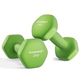 SONGMICS Hanteln, 2er Set, 2 x 2 kg, Hantelset, Kurzhanteln, Hexagon, Neopren-Beschichtung, Krafttraining, Workout, Fitnesstraining, für Zuhause, limonengrün SYL904C01