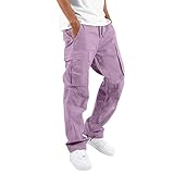 Herren-Cargohose, legere Taille, Farbe, Sportmütze, gewebte Tasche, Fußseil, solide Hose, Straßen-Cargohose, Cargo-Arbeitshose für Herren, violett, 56