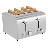 1500W 4 Scheiben Edelstahl Toaster 3.8cm Toastschlitze Toaster mit 3 Funktionen, 7 Gang Einstellbare Temperatur Toastautomat Langschlitz mit Krümelschublade