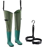 DEEguesu Wathosen Zum Angeln Mit Schuhen, wasserdichte Wathosen Aus PVC Zum Angeln Und Jagen, Watstiefel, Mit Verstellbaren Schnallen, Mit Watstiefelhalter, Zum Fliegenfischen, Kajakfahren A-40