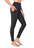 Reitleggings Damen Vollbesatz mit Handytasche, High Waist Reithose Damen Mädchen Stretch mit Gürtelschlaufen Grau S