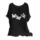 KOG Damen T-Shirts Casual Tie-Dye Muster Tee T-Shirt Elegante Baumwolle Bluse Frau Shirts Lose Mode Motiv Tshirts Angebote Teenager Rundhals Slim Fit Tuniken Outlet Angebote Schwarz XL