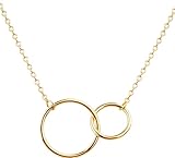 Kritz Damen Halskette Kreis Anhänger mit 2 Ringen Gold oder Silber - Halskette Zwei Kreise mit Verstellbare Kette - Geschenk für Frauen (Gold)