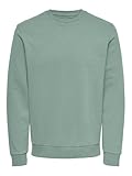 Herren O&S Basic Sweatshirt Regular Fit Pullover Langarm Jumper Sweater Shirt ohne Kapuze ONSCERES, Farben:Pastell-Grün, Größe:XL