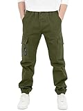 CAMLAKEE Cargohose Jungen Jogginghose Kinder Cargo Hosen Jungs Arbeitshose mit Elastischem Bund Armee Grün DE: 170-176 (Herstellergröße 180)
