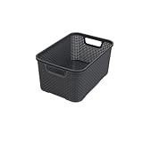 BranQ - Home essential universeller, multifunktionaler Korb in Rattan Design, Grösse L 19 l, BPA-frei Kunststoff PP, Anthrazit, 38x27,8x18,5 cm