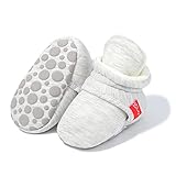 RVROVIC Baby Jungen Mädchen Kuschelige Fleece-Schuhe mit rutschfester Unterseite, Warme Wintersocken(2-LichtGrau, 0-6 Monate)