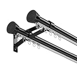 Schwarze robuste Doppel-Gardinenstangen, 300 cm, Wandmontage, Erkerfenster-Gardinenstange, Aluminiumlegierung, inklusive Halterungen und Hardware für einfache Installation