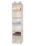 MaidMAX Hängeaufbewahrung Kleiderschrank Organizer, Hängeregal Hängeorganizer mit 6 Breiten Fächern, hängender Stoffschrank, Schrank Ordnungssystem für Camping, Vlies-Gewebe, faltbar- beige stabil