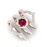 Girls Accessories Ringe Ringschmuck Damen Herren Versprechen Hochzeit Rosegold Farbe Blumenring für Frauen Zarte rote Zirkonsteine ​​Eheringe Set Verlobung 11 Rosegold