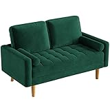 Vesgantti 2 Sitzer Sofa, Samt Kleines Couch mit 2 Wurfkissen, Modern 2er Gästesofa mit Armlehne, Getuftetes Loveseat Sofas für Wohnzimmer/Schlafzimmer/Büro/Wohnung, 148,5 x 78 x 85cm, Grün