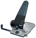 Leitz Extrastarker Registraturlocher aus Metall, Für 65 Blatt, Großer Locher für das Büro, Anschlagschiene mit Formatangaben, Ergonomisches Design, schwarz, 51800095