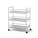 CLIPOP Edelstahl Servierwagen,Rollwagen mit 3 Ebenen Kapazität 150 kg Edelstahlwagen mit Rollen Küchenrollwagen mit Rollen, Servierwagen Grillwagen Outdoor Küche Restaurant Wagen (35D x 50W x 75H)