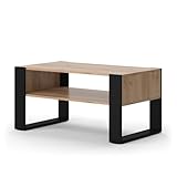 Vicco Couchtisch Olli, Goldkraft Eiche/Schwarz, 92 x 52,4 cm mit Ablage