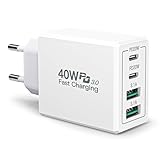 Yosou USB C Ladegerät, 40W 4-Port Adapter mit PD+QC Ladestecker, Schnellladegerät Mehrfach USB Netzteil für iPhone 15 14 13 12 11 Pro Max SE 2020 XS XR X 8 7 6 Plus, Samsung, Tablets