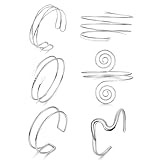CharmBurst 6 Stück Silberne Armreifen für Damen, Verstellbare Oberarmreifen, Offene Bangle-Armbänder, Spirale Armreifen Set, Boho-Armbänder, Armreif Oberarm