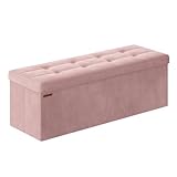 SONGMICS Sitzhocker mit Stauraum, klappbare Sitzbank, 38 x 110 x 38 cm Fußbank, Aufbewahrungsbox, bis 300 kg belastbar, für Wohnzimmer Schlafzimmer Flur, pastellrosa LSF277R01