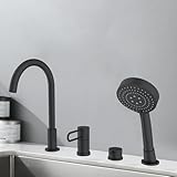 LYFHJD 3-Loch-Duscharmatur Schwarze Wannenarmatur mit einzelnen Brausehebel und Schlauchset
