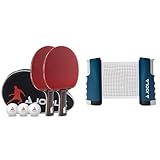 JOOLA Tischtennis Set Duo PRO 2 Tischtennisschläger + 3 Tischtennisbälle + Tischtennishülle & ausziehbares tragbares Tischtennisnetz Connect, Set – Spielen Sie Tischtennis überall, blau, M