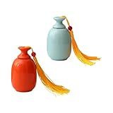 HAWILLOSCH 2 Stück Miniatur Luftdichte Keramik Teedose Blau und Orange Tragbarer Versiegelter Aufbewahrungsbehälter für Tee Pulver Medizin Kleine Dekorative Vorratsdose
