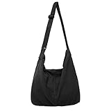 X SIM FITNESSX Unisex Cord Tasche Umhängetasche Schultertasche groß Damen Shopper Tasche Fashion Stofftasche für Alltag/Büro/Schule/Reisen (Schwarz)