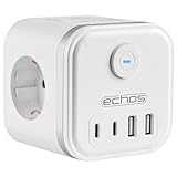 Echos - 7-in-1 Steckdosenwürfel ohne Kabel 3 Fach Mehrfachsteckdose mit USB C - Steckdosenleiste 4 Fach USB Mehrfachstecker mit Schalter Cube Steckdosenadapter mit Kindersicherung 3680W (Weiß)
