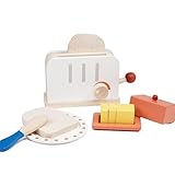 mentari Rise and Shine Toaster Set Pretend Toy mit Toast und Butterscheiben, 20,2 cm Länge, Holz, fantasievolles Spielen, kreativ, Mädchen, Jungen