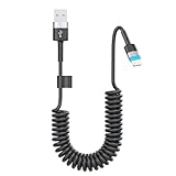 Spiral-Lightning-Kabel, 91 cm, 1 Stück, [MFi-zertifiziert] Apple CarPlay Kabel für Auto; kurzes USB-auf-Lightning-iPhone-Autoladekabel; kompatibel mit iPhone 14/13/12/11, iPad, AirPods