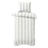 Visaggio Bettwäsche Baumwolle Jersey 135x200 cm Bettbezug Garnitur Set YKK Reißverschluss Grau Weiß gestreift 4-Jahreszeiten 2 teilig