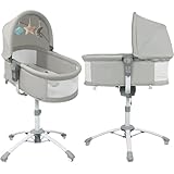 MoLi 3 in 1 Beistellbett Baby, Multifunktional Babybett, Höhenverstellbar Stubenwagen Baby, Klappbares Babys Reisebett (F002 Grey)