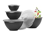 Hausfelder Salatschüssel Set groß mit Deckel, Schüsselset 0,7-6 L in Anthrazit Schwarz, große Schüsseln aus Kunststoff BPA-frei