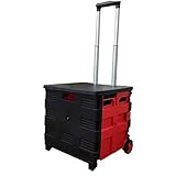 Einkaufswagen ausklappbar, Faltbarer Kofferraumwagen mit Deckel 2 Rad Einkaufswagen 40x40x37cm Rot Schwarz