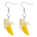 Mikovivi Bananen Ohrhänger, 5,8cm Niedlicher Schmuck aus Kunstharz mit Obst Imitat 3D Ohrhänger für Damen Modisches Accessoire Kawaii Geschenk Bananen Merch (Gelb)