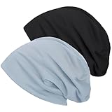 Voarge 2 Stück Beanie Mütze, Dünne Slouch Baumwolle Mütz, Beanie Cap Kopfbedeckung Schlafmütze, Chemo-Hüte für Männer und Frauen, Schwarz+ Hellgrau