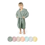 Ehrenkind® Bademantel Kinder mit Kapuze 100% Bio-Baumwolle | Kinderbademantel | Junge Mädchen | Größe 98/104 Jade