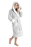 CityComfort Bademantel Damen Flauschig, Fleece Morgenmantel Damen Dressing Gown Women (Zweifarbiges Grau, S)