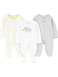 Simple Joys by Carter's Unisex Baby 3-Pack Neutral Sleep and Play Kleinkindschläfer, Hellgrau Ministreifen/Weiß Elefant/Giraffe, 0-3 Monate (3er Pack)