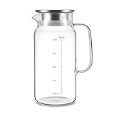 Vucchini 1L 34OZ Wasserkrug aus Borosilikatglas mit Messmarkierung, 2-wege-deckel, Hitzebeständig, Tropffrei, Krug mit Breiter Öffnung für Milch, Tee, Cola, Saft, Küche, Kochen