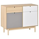 Anrichte im skandinavischen Design, 2 Schränke, Schubladen, MDF, mehrfarbig, Weiß, Grau, helles Holz