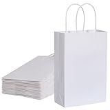 SUNCOLOR Kleine weiße Geschenktüten mit Griffen, 20,3 cm, recycelbare Papiertüten für Gastgeschenke, Hochzeiten, Babypartys, Geburtstage und Einzelhandelsverpackung, 12 Stück