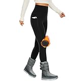 DDOBB Sport Leggings Damen High Waist Mit Taschen Bauchweg Sportleggins Gym Sporthose Leggings Blickdichte Lang Po Push Up Laufhose Yoga Hosen(Gefütterte-Schwarz,M)