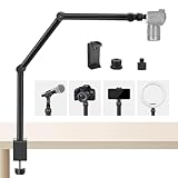 JEBUTU AS05 Tischstativ Kamera Overhead Stativ Handy, Klemmstativ Flexibel Gelenkarm Tisch Halterung mit mit 1/4' Gewinde, 3/8'' & 5/8' Schrauben Adapter für Kamera, Microphone, Tablet, Ringlicht